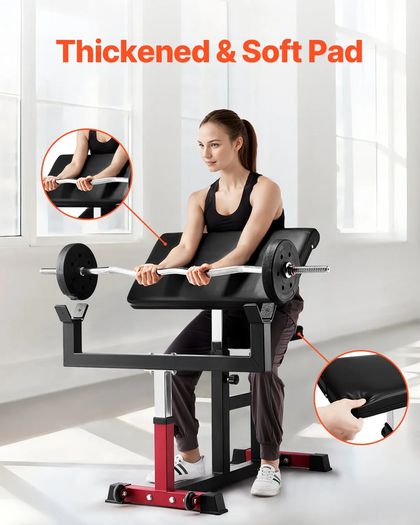 Preacher Curl Bench, Strength Training Biceps Machine, Max load 440 LBS Home Gym Equipment, Seated Arm Isolated Barbell Dumbbell Bicep Station