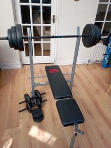 Adjustable Pro Power weight bench + weights + bars