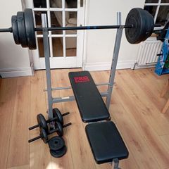 Adjustable Pro Power weight bench + weights + bars