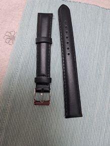 Black leather watch strap 16mm