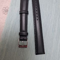 Black leather watch strap 16mm