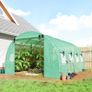 Greenhouse approx. 4 x 3 x 2 m Polytunnel with 2 Roll-Up Zipper Doors & 8 Mesh Windows, Support Bars, Green Image 6