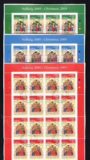 2005 Ireland Christmas Commemorative Stamp Sheetlet Plate 1A1A1A1A Fine CDS Used with Dublin cancel of 21st November 2005 (Frist day of issued) on envelope extract.