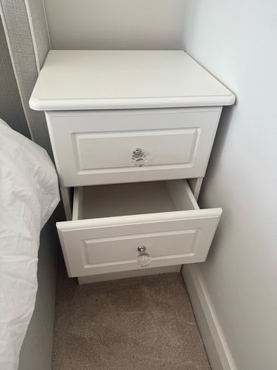 White sturdy bedside lockers x2