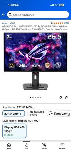 Asus Oled 4k 240hz 27"