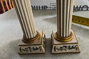 Vintage Pair of candlesticks shabby chic, resin pillar with roses