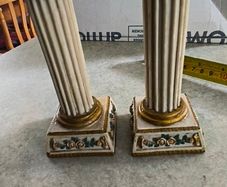 Vintage Pair of candlesticks shabby chic, resin pillar with roses