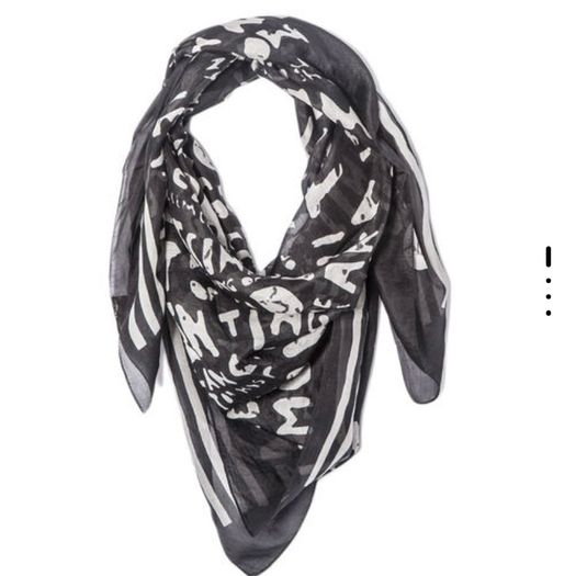 100% Pure Silk Square Scarf Black Cream Graphic Typography Script Print