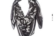 100% Pure Silk Square Scarf Black Cream Graphic Typography Script Print