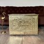 Large Ornate Brass Fireside Coal Box Embossed Tavern Scene Image 2