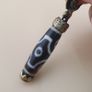Vintage 6 Eyes Hiamalyan Tibetan Agate Bead Brass Pendant Image 3