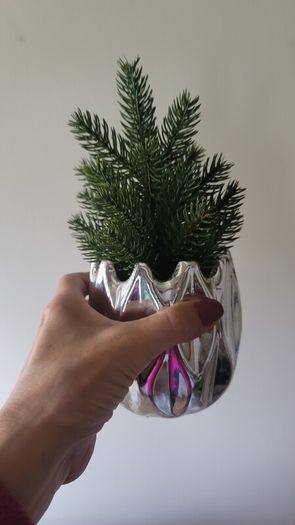 Artificial Cypress Plant in Silver Ceramic Plant Pot