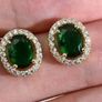 18k Gold Vermeil Colombian Emerald Halo Earrings Image 6