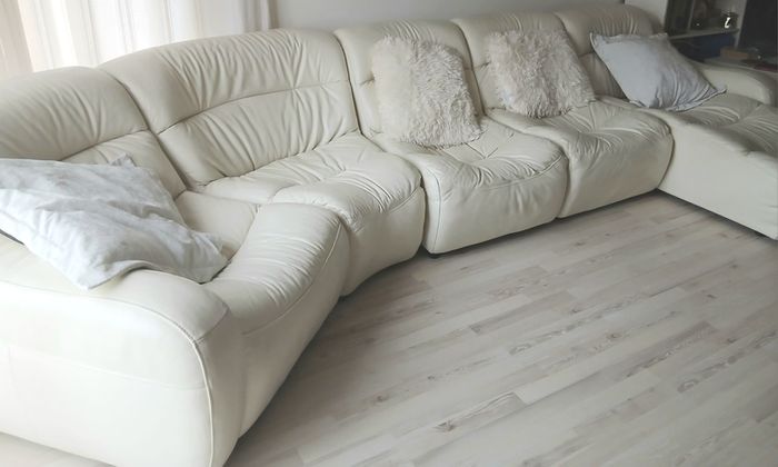 Off white ivory leather sofa & corner seat