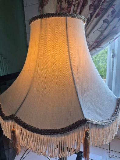 Tall lamp Vintage Gold metal Neoclassical  column lamp with silk called fringed tassled shade