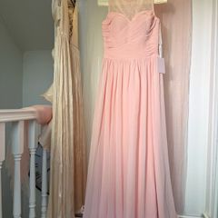 Blush Pink Sleeveless Lace Chiffon Evening Gown