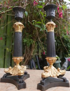 Pair of Ornate Vintage Metal Candlesticks