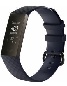 LARGE Navy Silicone Strap Buckle For Fitbit Charge 3 4 Replacement Band