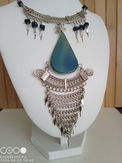 A Bold Tribal Style Statement Necklace  Blue Agate Pendant