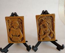 Vintage 1940s German Miniature Carved Wax Pictures x 2
