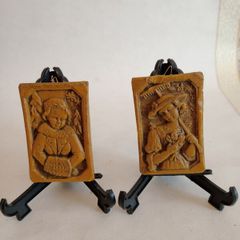 Vintage 1940s German Miniature Carved Wax Pictures x 2