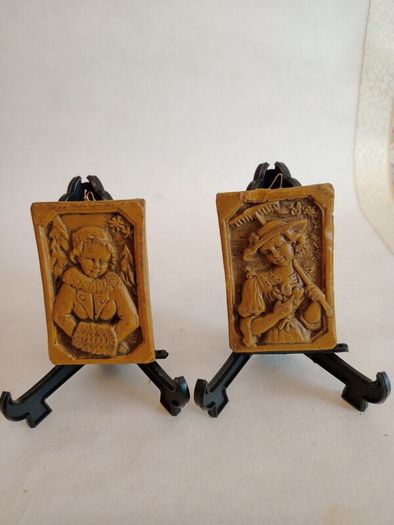 Vintage 1940s German Miniature Carved Wax Pictures x 2