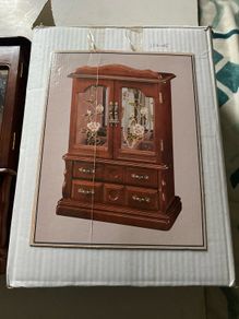 jewellery box Vintage Wooden Wardrobe Jewelry Armoire Box Floral Glass Double Doors & 5 Drawers