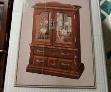 jewellery box Vintage Wooden Wardrobe Jewelry Armoire Box Floral Glass Double Doors & 5 Drawers