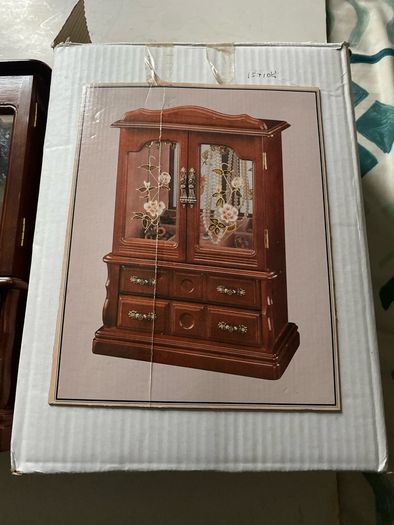 jewellery box Vintage Wooden Wardrobe Jewelry Armoire Box Floral Glass Double Doors & 5 Drawers