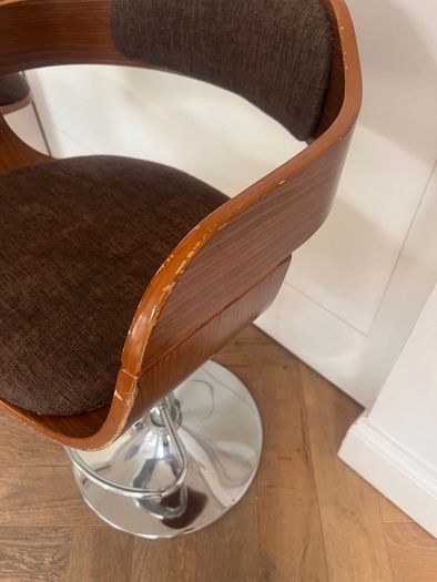 KARE Design Monaco Bar Stools, Pair, Walnut & Chrome, Adjustable