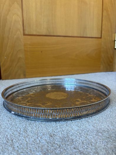 mid-20th century round silver-plated gallery tray
