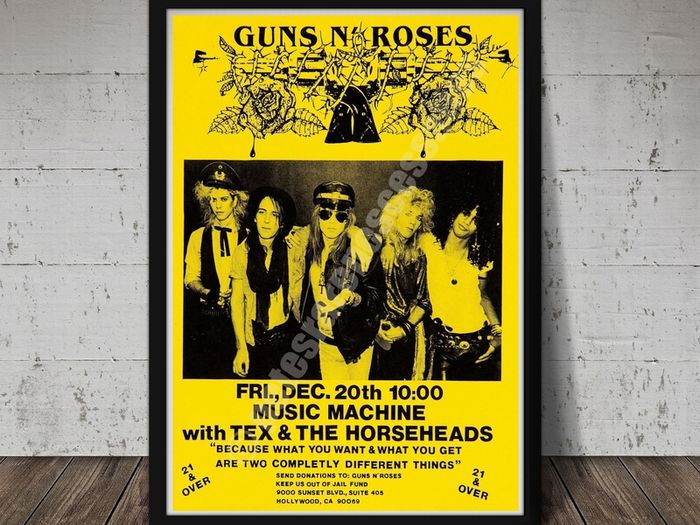 Guns n Roses Music Machine Los Angeles 1985 concert poster with ticket reproduction print
