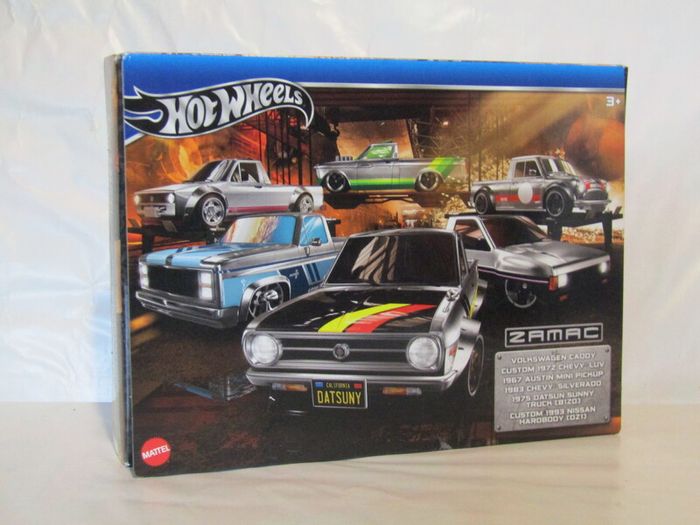 Hotwheels 6 piece pickup truck zamac set Includes Volkswagen Caddy 83 Silverado Chevy Luv, Datsun sunny Nissan Hardbody and Austin Mini 2024 Brand New Sealed