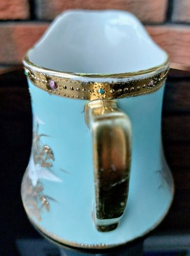 Nippon Vintage Flying Geese Jewel Moriage Aqua Creamer/Milk Jug