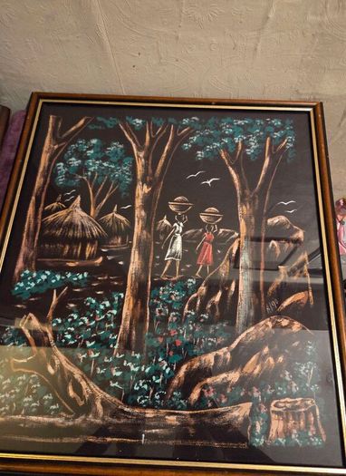 Vintage Haitian Art Painting on Fabric - Signed