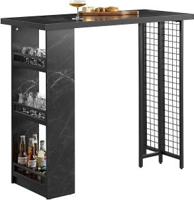 Bar Table  faux marble Bistro Table with 3 Shelves High Kitchen Table with Storage Surfaces Table for Kitchen, Dining Room and Living Room Marble Effect