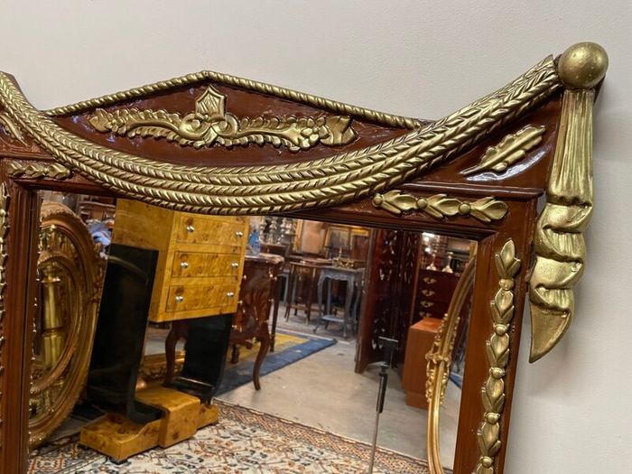 FLASH SALE ! Was 495 now 400 ! Louis XVI Style Parcel Gilt and Painted Overmantel Mirror