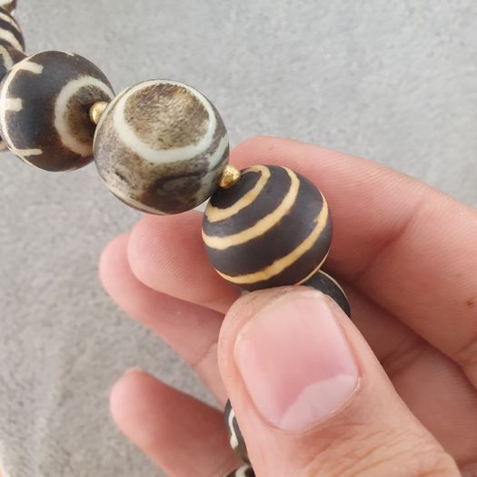 Burmese Antique Pumtek Pyu Petrified Wood Stone Beads Necklace 24 Inches