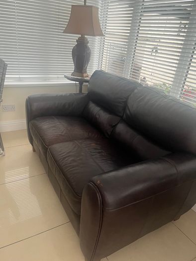 Sofa brown leather 2 seater & 1 armchair