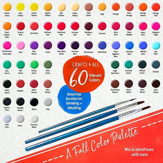 Acrylic Paint Set 60 Paints for Canvas, Wood, Ceramic And Fabric Non-Toxic, Vibrant Pigments for Beginners, Students and Professional Artists  Art Supplies (FREE POSTAGE)