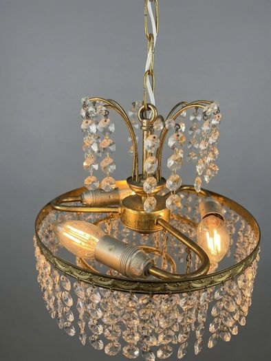 Vintage 1970s Brass & Crystal Chandelier