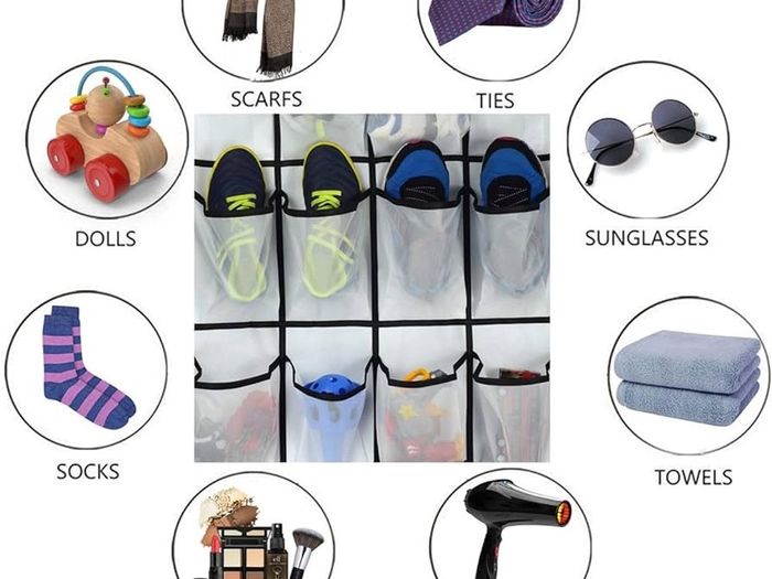 FREE SHIPPING Hanging Organiser Over the Door, Shoe Racks, Shoe Storage, 24 Large Mesh Pockets Storage hanger for Bedroom Bathroom Closet, 59 X 21.6, White