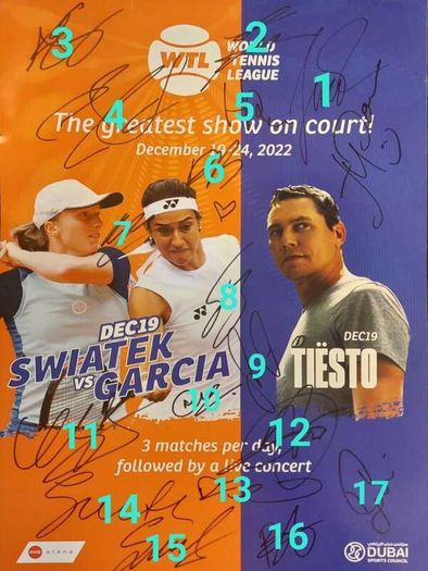 (Limited Time Offer, For EUR 499 Only) Authentic Autographed Poster of Famous Tennis Players and DJ Tiesto