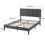 Double Bed Frame with Headboard 4ft6 135 x 190 cm 11.8 Height Upholstered Bed Base Wooden Slat Support Easy Assembly Dark Grey Image 2