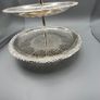 Vintage Silvery Metal Two Tier Cake Stand Engraved Lace Effect Doyley Plates Image 6