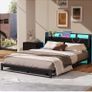 4ft6 Double Bed Frame with Ergonomic Storage Headboard,Metal Platform Low Bed Frame Double,Floor Bed Base with Charging Station and LED,Heavy Duty Mattress Foundation,Easy Assembly,No Noise,Black Image 7