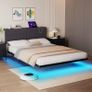 5ft King Bed Frame With USB Charging Station,Dark Grey Floating Bed Frame with Storage Headboard and LED Light,Upholstered Platform Bed Frame Double Size,Noise-Free Strong Slats Image 3