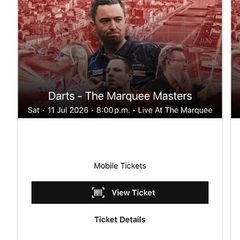 2 x Marquee Masters Darts Tickets Live at the Marquee