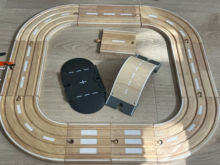 Wooden road/train track and wooden trains