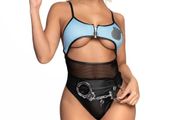 Police Officer Teddy Bodysuit  Blue Black